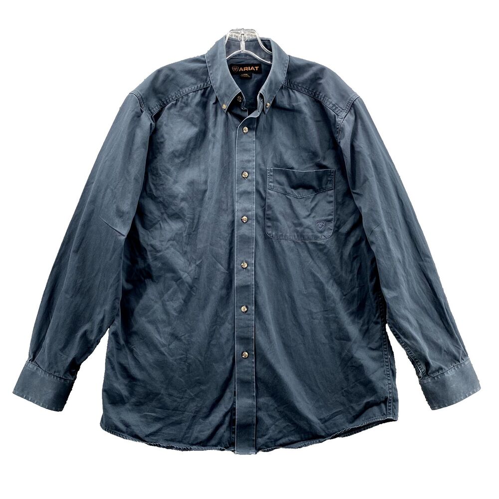 Ariat Shirt Men's Medium Navy Thick Cotton Western Outdoor Cowboy Workwear 90's